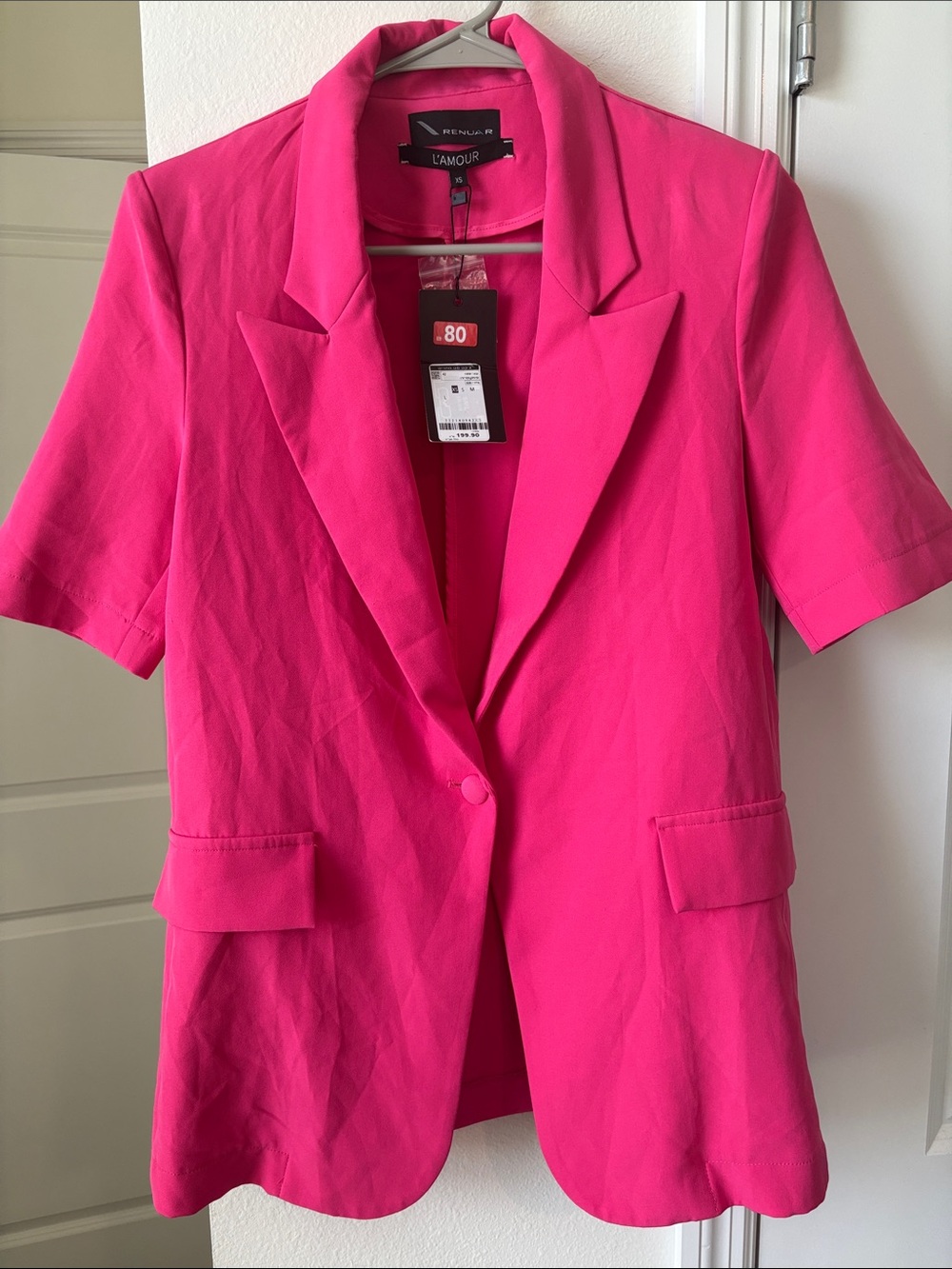L'Amour Fuchsia Short-Sleeve Notch Lapel Blazer